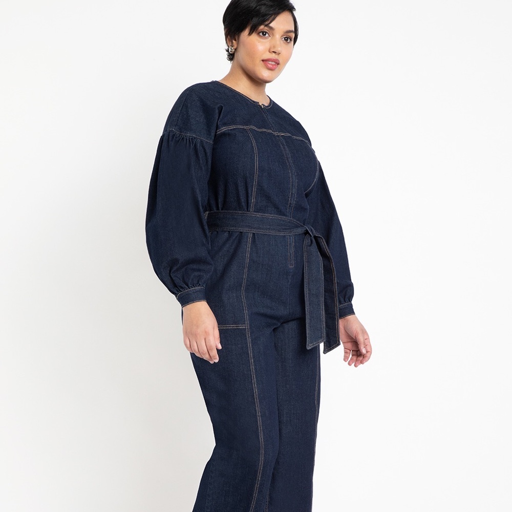 Puff Sleeve Denim Jumpsuite